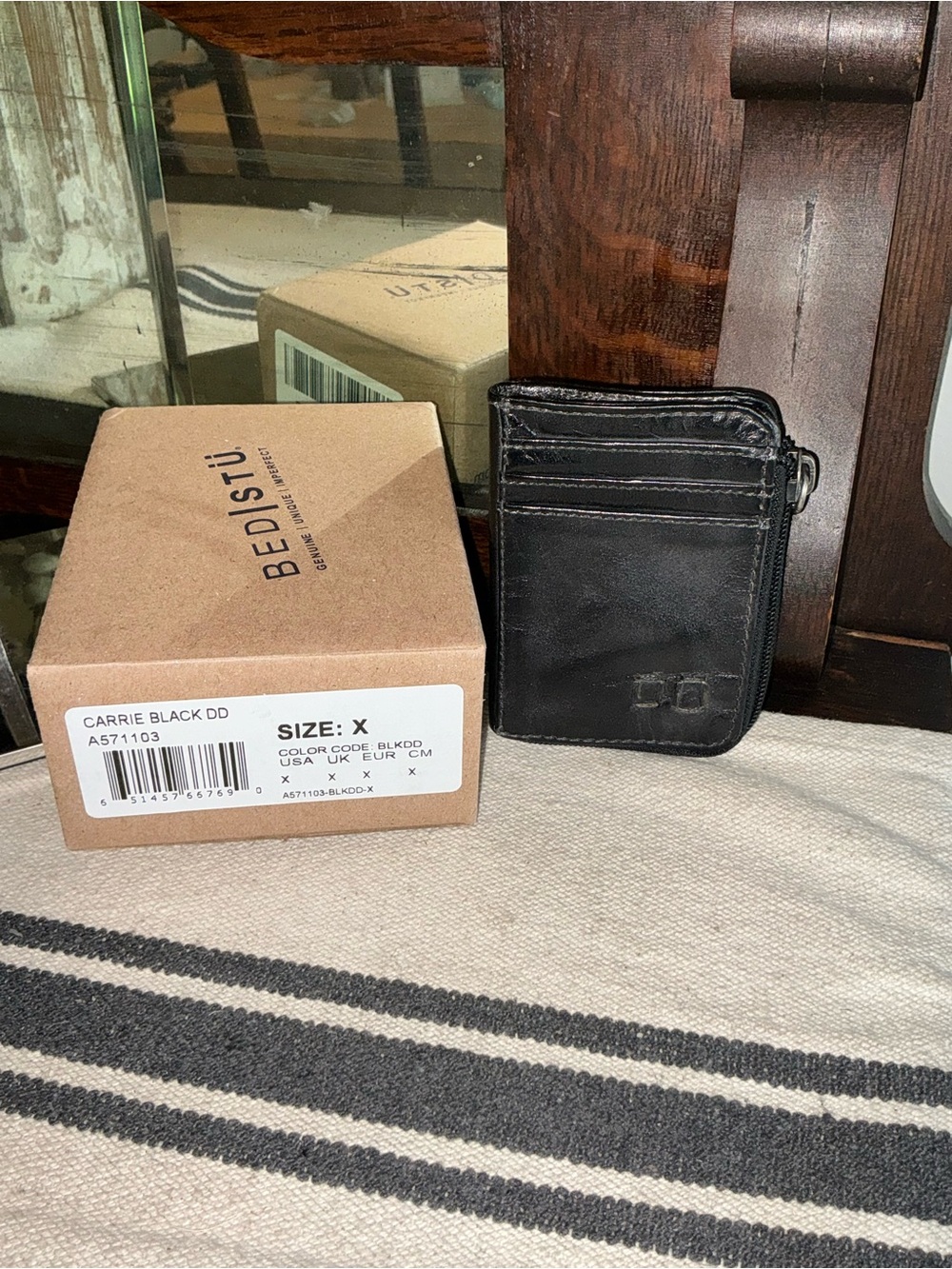 NWT Bed Stu Carrie Leather Black Die Dyed DD Wallet W/ Box Retail $100 - Picture 3 of 12